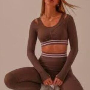 Seamless Leggings and Seamless Long Sleeve Crop Top Matching Set